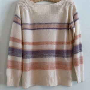 Liz Claiborne Cream and Purple Striped Sweater